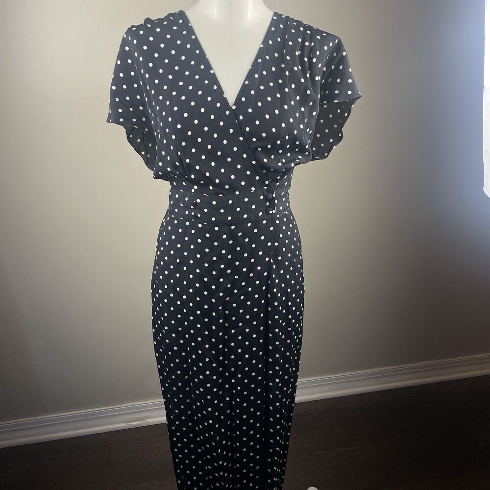 Casual Corner Women’s 10 Vintage Retro Polka Dot Jumpsuit Romper Vneck Boho